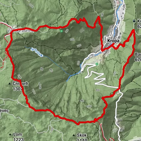 Kropa - Zidana skala - Vodiška planina - Kropa