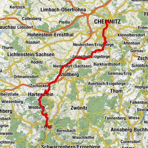 Karlsroute Aue-Bad Schlema nach Chemnitz - Nordstrecke