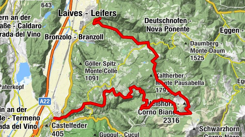 Leifers - Jochgrimm - Gurndinalm - Bletterbach - Katzenleiter Auer
