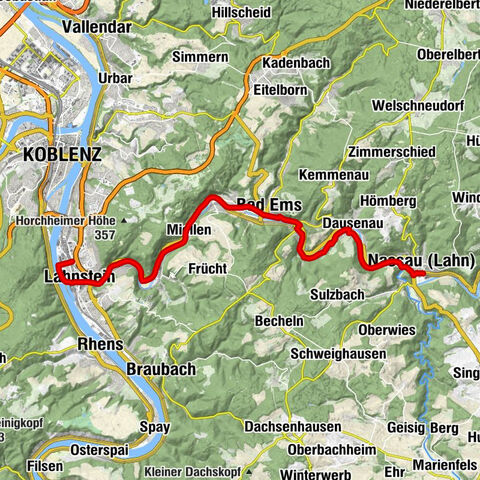 Lahnradweg 8. Etappe flussaufwärts Niederlahnstein - Nassau