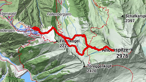 Ahornbahn Bergstation - Edelhütte - Ahornspitze