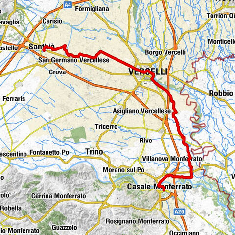 Reiseroute Castellania - Oropa | Etappe 6 Von Casale Monferrato nach Santhià