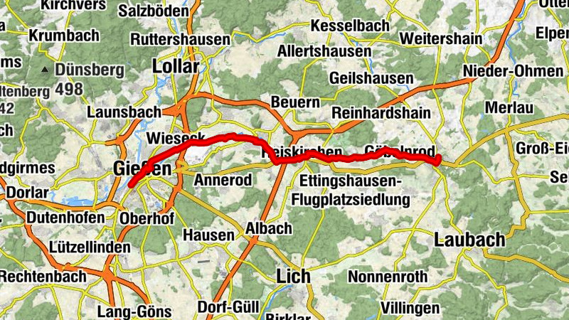 Wieseck-Radweg: Grünberg - Gießen