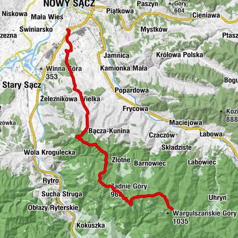 Nowy Sącz - Zadnie Góry - Pisana Hala - Schronisko PTTK na Hali Łabowskiej