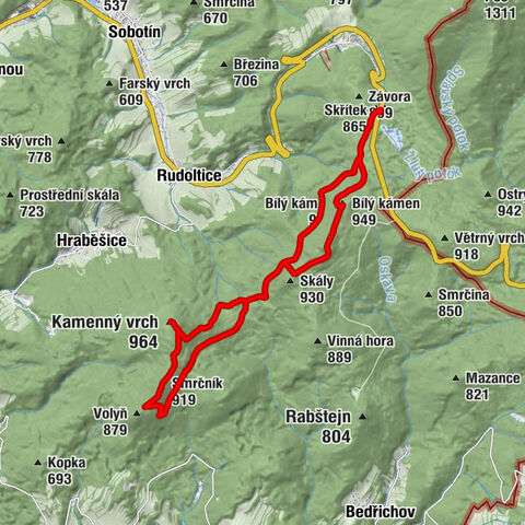 Skřítek - Kamenný vrch - Smrčník - Černé kameny