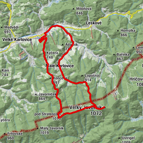 Malé Karlovice - Stratenec - Veľký Javorník - Machůzky