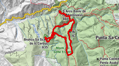 Sa Coa de Is Mastinaxus - S'Arcu Baxiu de Is Mastinaxus - Bruncu Sa Scala de Is Cerbus - Bruncu Gionpau