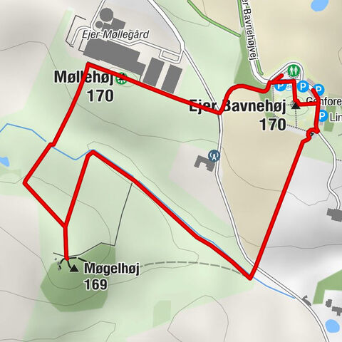Ejer Bavnehøj - Møllehøj - Møgelhøj - Lindbjerg