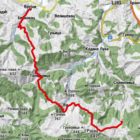 Врујци - Црква Светог Илије - Рајац - Планинарски дом „Чика Душко Јовановић"