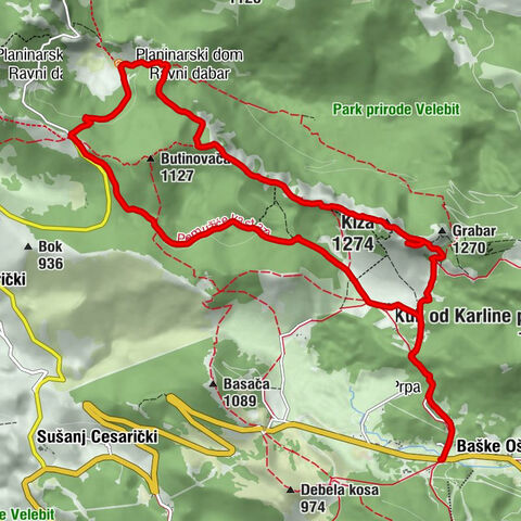 Baške Oštarije - Kuk od pećica - Kiza - Žuti kuk
