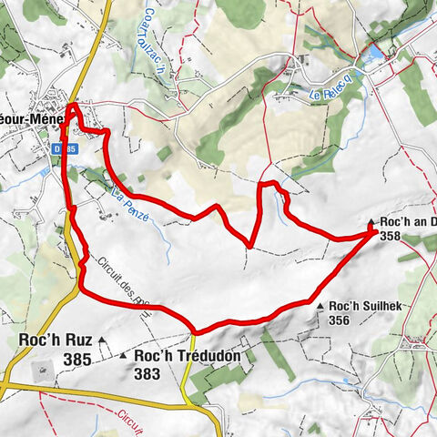 Ty Boulouarn - Roc'h an Diri Bras - Roc'h ar Feunteun - Col de Trédudon