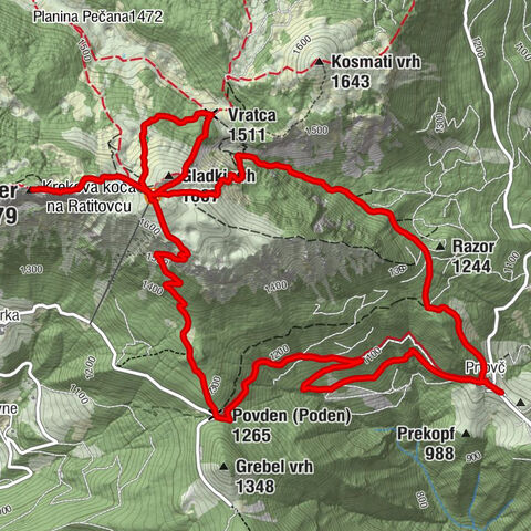 Cerkev Marije Pomočnice - Altemaver - Krekova koča na Ratitovcu - Gladki vrh