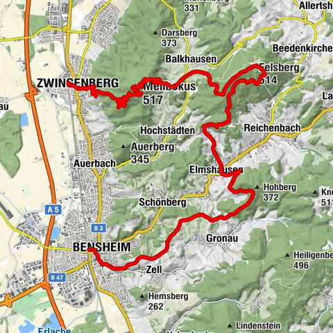 Bensheim - Felsberg - Melibokus - Zwingenberg (Bergstr)