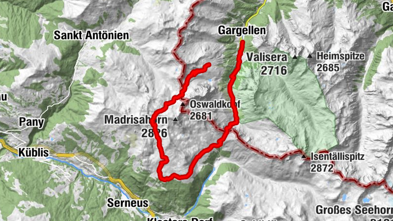 Klosters - Stn. Madrisa - Madrisahütte - Gargellen