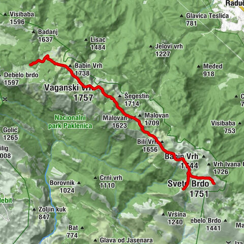 Planinarsko sklonište Struge - Vaganski vrh - Sveto Brdo - Planinarsko sklonište Vlaški Grad
