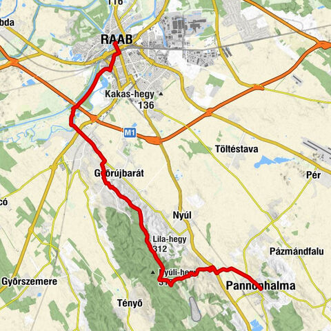 Belváros - Lila-hegy - Szent Pál-hegy - Pannonhalma