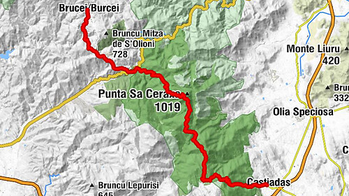 Castiadas - Bruncu Su Adulu - Su Casteddu de S'Arridelaxiu - Brucei/Burcei