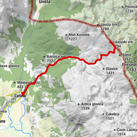 Milaši - Rupe - Lišanjski vrh - Sklonište Lišanjski vrh