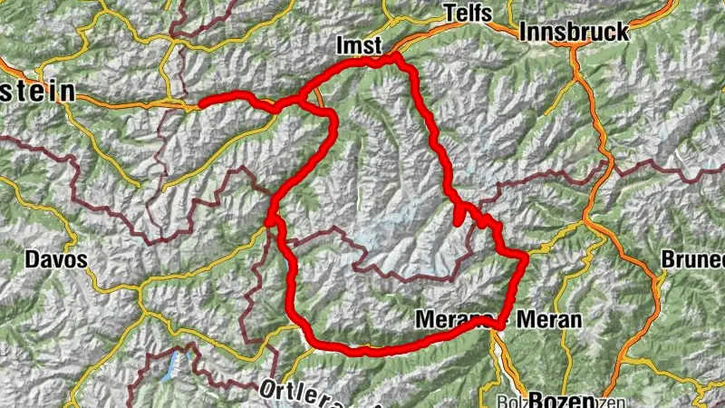 St. Anton - Landeck - Prutz - Martina - Reschenpass - Meran - Timmelsjoch - Ötztal - Imst - St. Anton