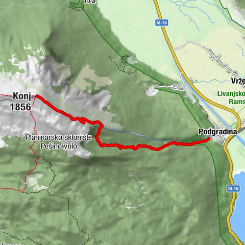 Podgradina - Planinarsko sklonište Pešino vrilo - Konj