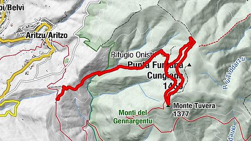 Aritzu/Aritzo - Rifugio Onistri - Monte Tuvera - Rifugio Forestale