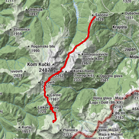 Koljati - Planinarska koliba Carine - Ćafa od Carina (Provuša) - Spomen česma Vučević Zoranu