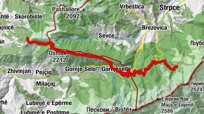 Kopana voda - Oshlak - Prevallë - Brezovicë - Brezovica