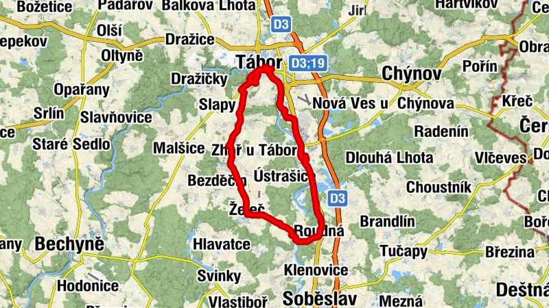 Čelkovice - Prostřední vrch - Hýlačka - Tábor