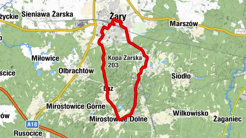 Żary - Kościół pw. Podwyższenia Krzyża Świętego - Góra Żarska - Kopa Żarska