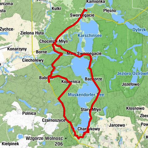 Swornegacie - Restauracja Jeziorna - Wączos - Kościół pw. Matki Boskiej Częstochowskiej