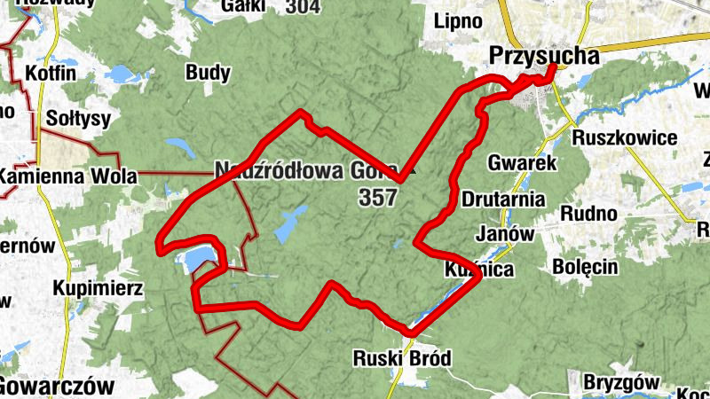 Przysucha - Grodzka Góra - Kuźnica - Nadźródłowa Góra
