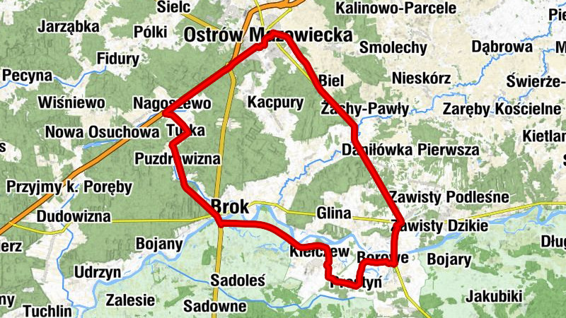 Ostrów Mazowiecka - Wojtówka - Niegowiec - Brok