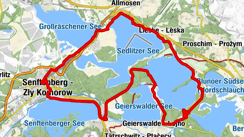 Bahnsdorf - St. Peter und Paul - Senftenberg - Zły Komorow - Klein Partwitz - Bjezdowy