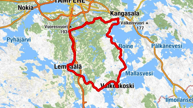 Etelä-Hervanta - Sääksjärvi - Kulju - Lempäälän kirkko