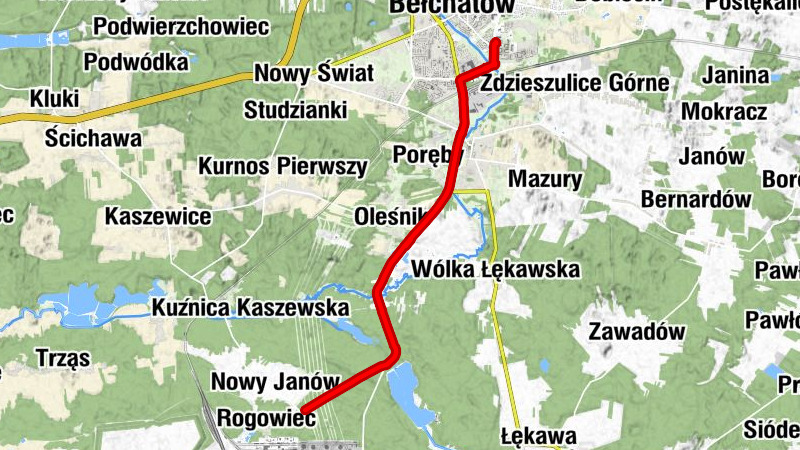 Bełchatów - Księży Młyn - Rząsawa - Osiedle Słoneczne