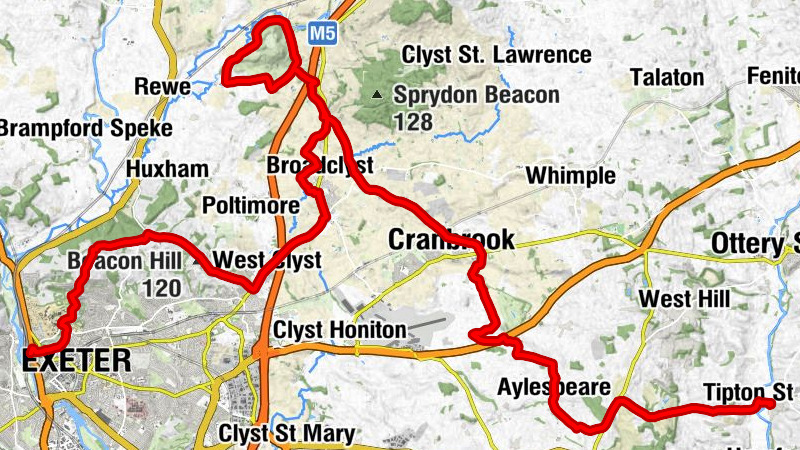 Tipton St John - Cranbrook - Beacon Hill - Exeter St Davids