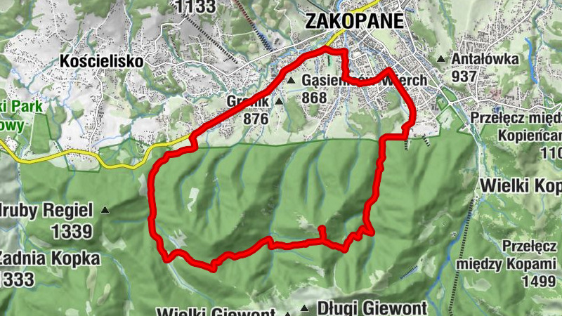 Kościelisko - Przełęcz w Grzybowcu - Kaplica Sióstr Matki Bożej Miłosierdzia na Krzeptówkach - Krzeptówki-Potok