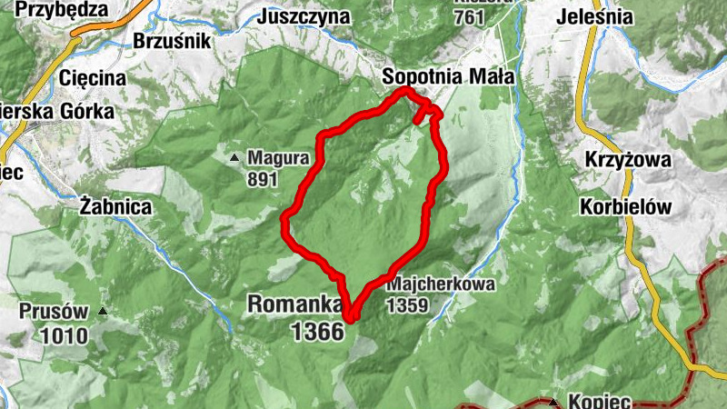 Romanka Górna - Kotarnica - Majcherkowa - Romanka