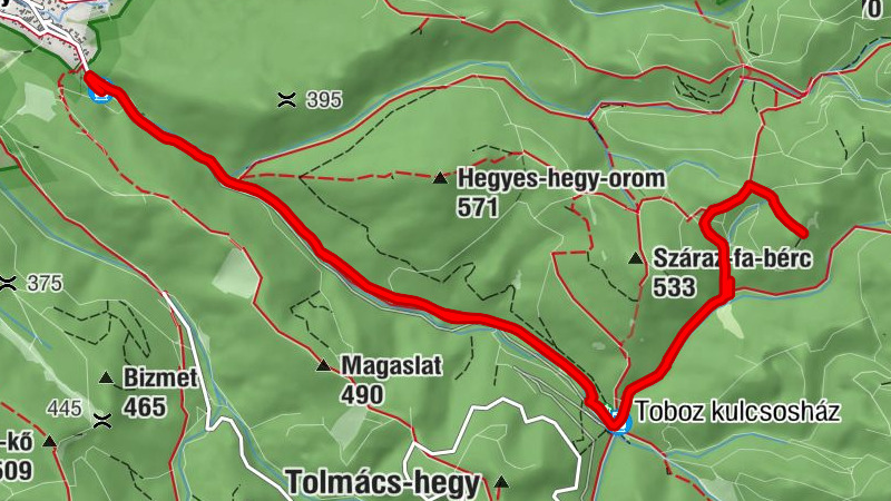 Nagybörzsöny - Borjúdelelő - Toboz kulcsosház - Kisirtáspusztai hegyi menedékház - Felsőház