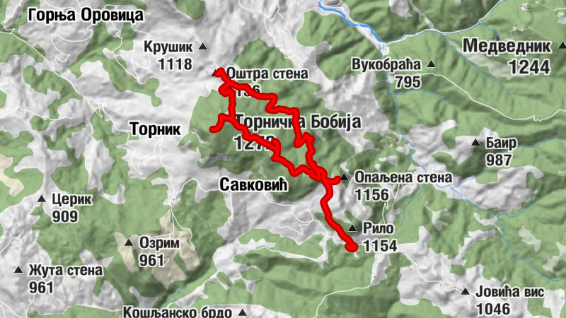 Савковић - Црни врх - Торничка Бобија - Опаљена стена