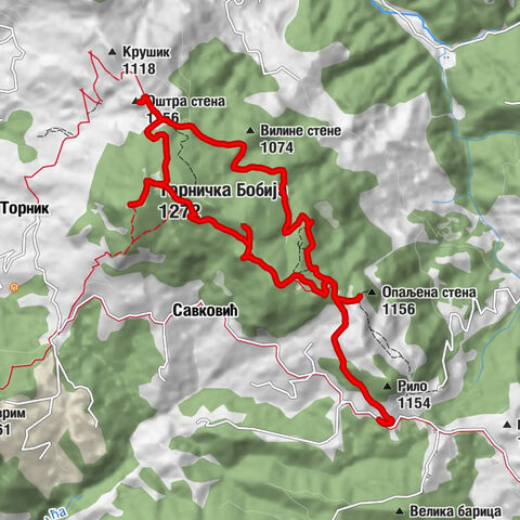 Савковић - Црни врх - Торничка Бобија - Опаљена стена