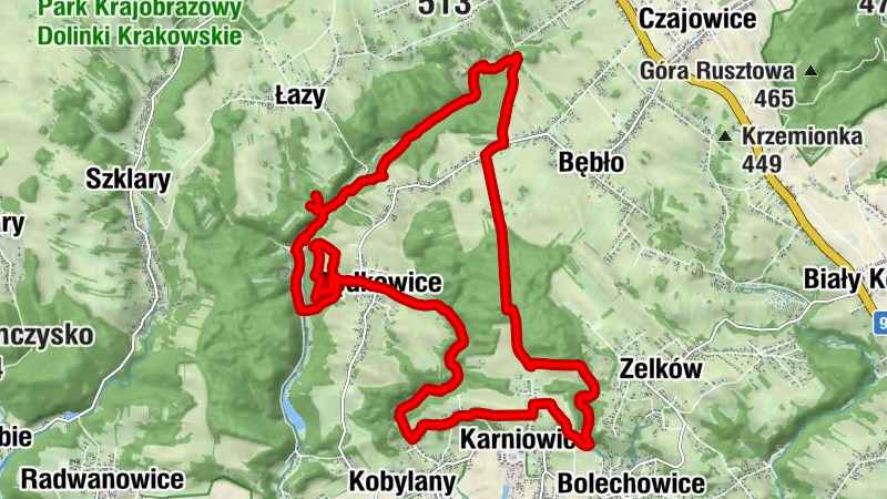 Dolina Będkowska - Podkopiec - Będkowice - Schronisko na Kawcu