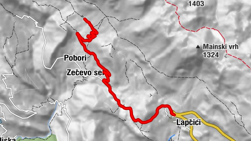 Lapčići - Budva - Zečevo selo - Pobori