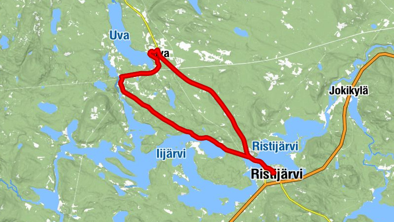 In der Landschaft der Flüsse Uva und Tolonen 29 km, Ristijärvi