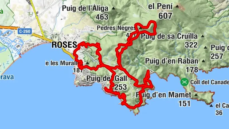 17 Roses Dolmens Fràgam Pas-del-Llop Puig-Alt-Sud Pla-de-Les-Gates Puig-del-Gall Mas-de-la-Torre Montjoi Rec-de-la-Murtra Puig-Rom