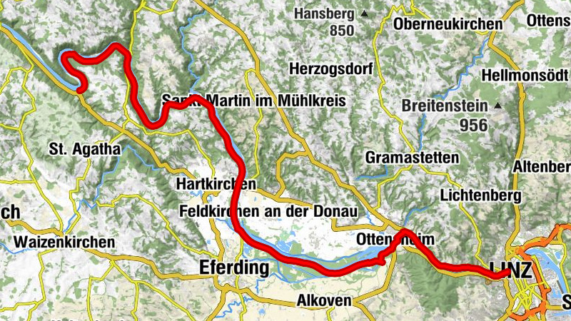 Donauradweg Etappe 2 Südufer: Schlögen - Linz