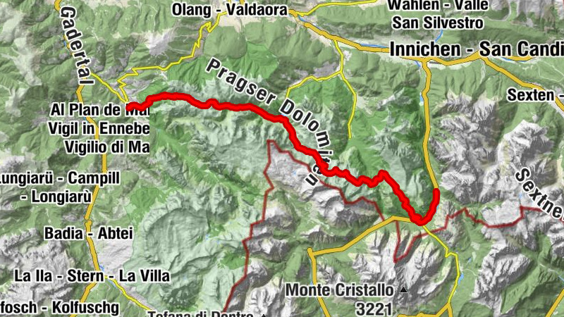 Drei-Zinnenblick - Berghotel Hohe Gaisl - Grünwaldjoch - Al Plan de Mareo - St. Vigil in Enneberg - San Vigilio di Marebbe