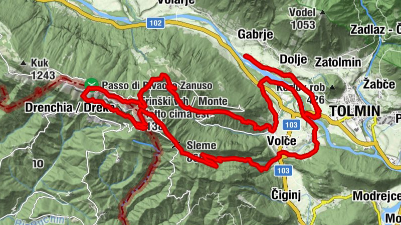 Dolje - Trinški vrh / Monte Piatto cima est - Monte Piatto cima ovest / Trinški Vrh - Monte Poclabuz / Na Gradu