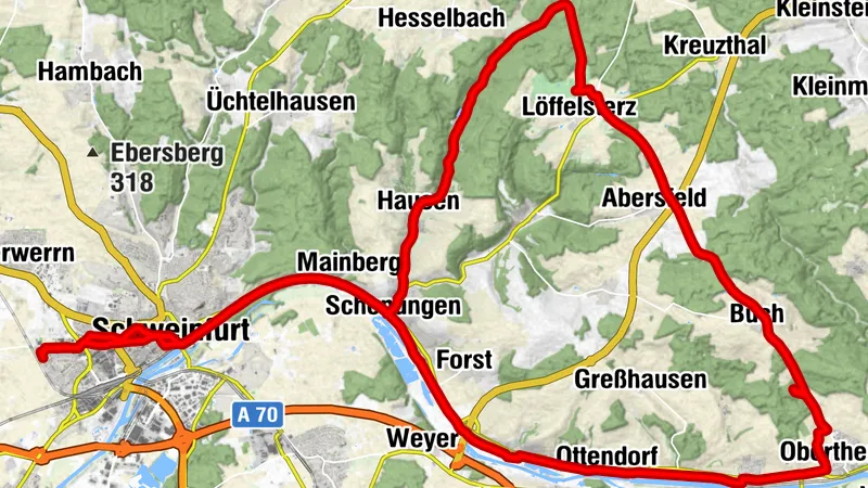 1.Mai-Tour durch den Ottenhäuser Grund zur Nfrd.Hütte nach Obertheres u.zurück nach SW.
