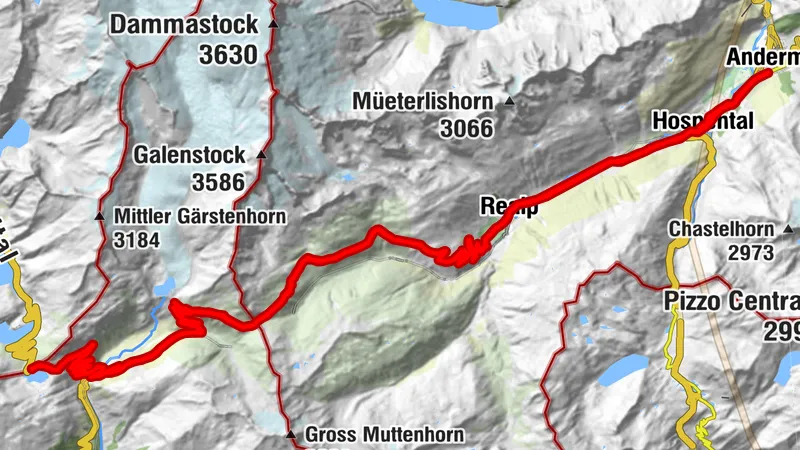 Aussichtsreiche Rennradrunde von Andermatt über Furkapass und Grimselpass nach Obergoms und Guttannen